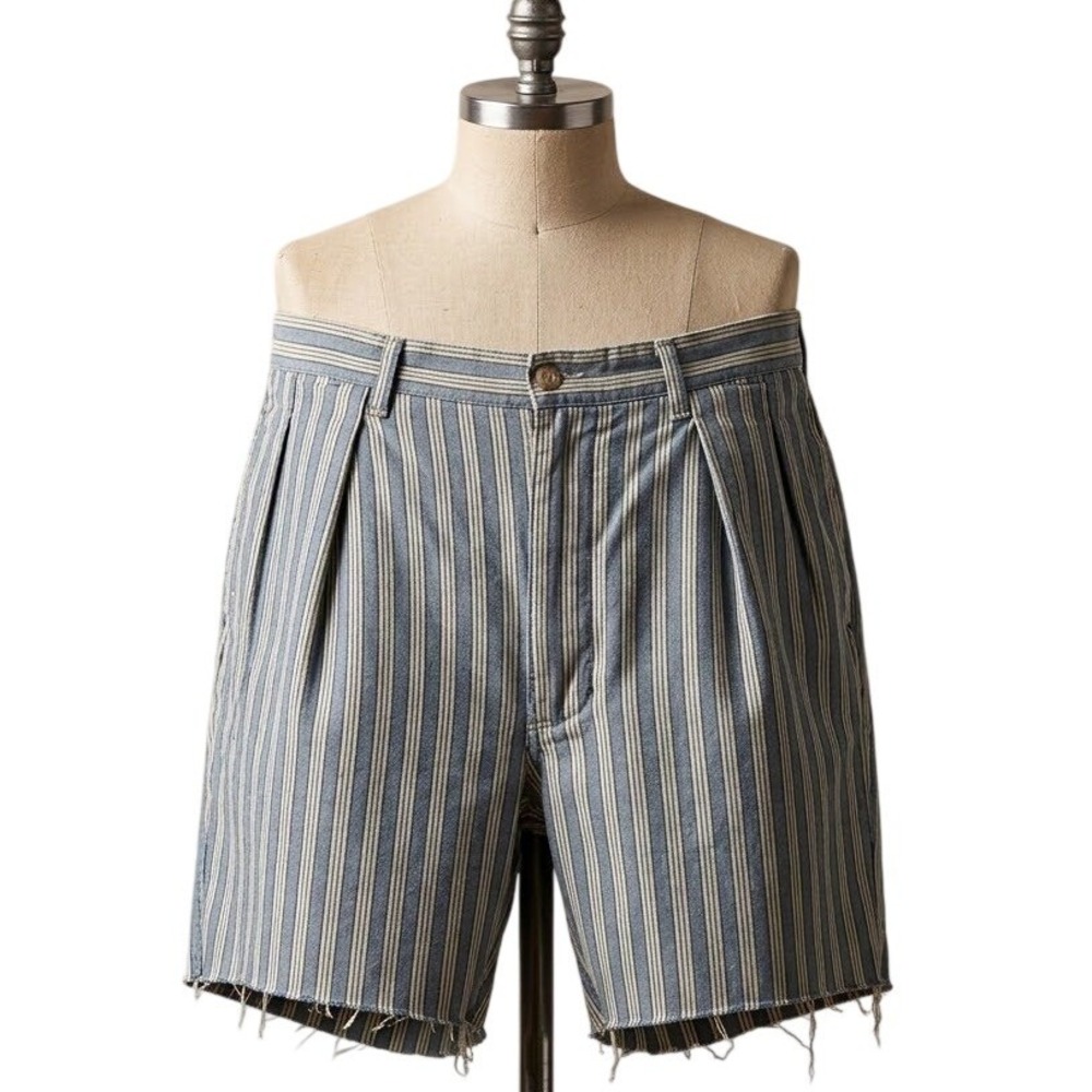 VTG Polo Ralph Lauren Striped Pleated Shorts Made in USA Cut Off Raw Hem Men 32